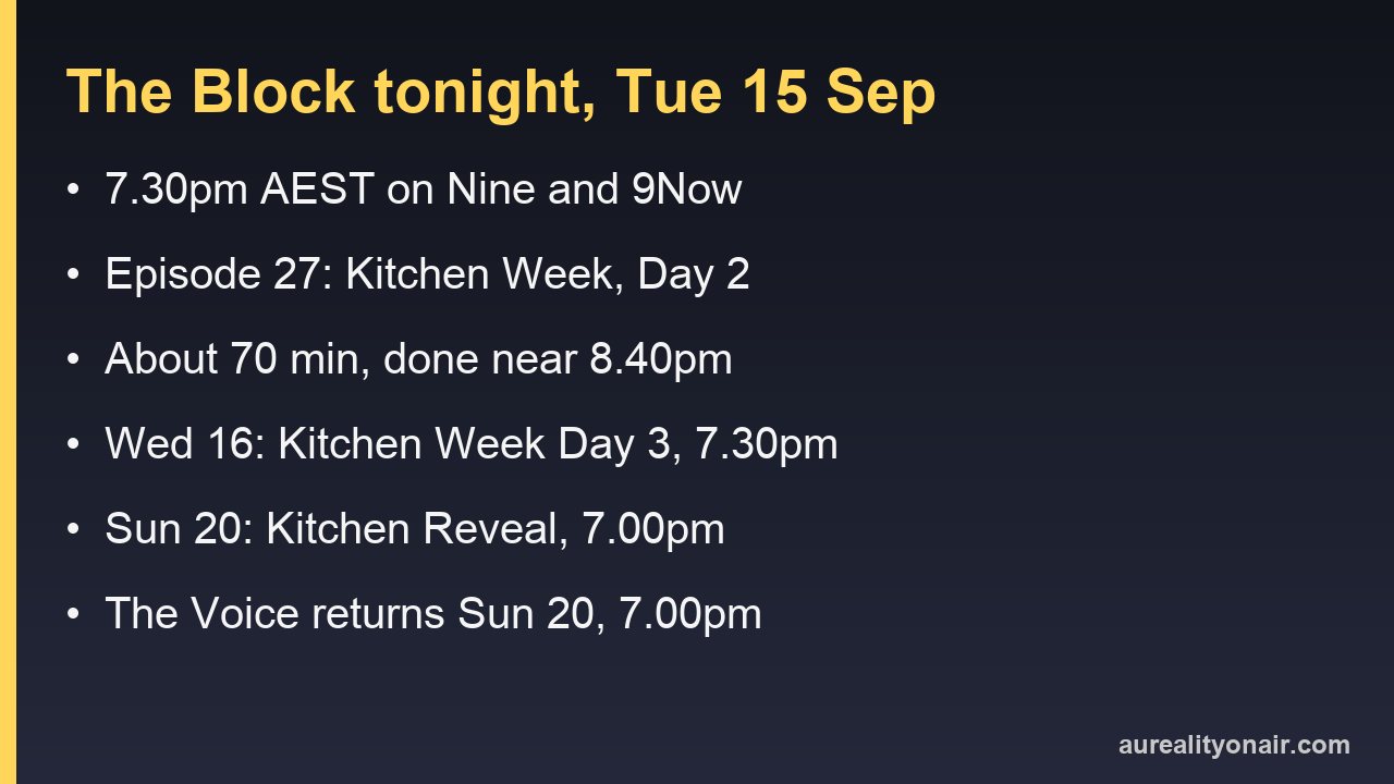 Information card: The Block tonight at 7.30pm AEST and the next episodes