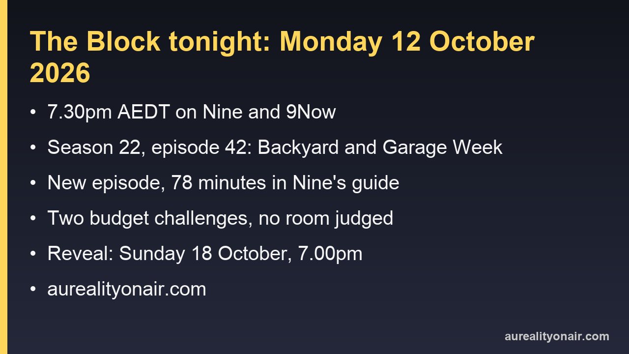 Is The Block On Tonight? Monday 12 October: Backyard and Garage Week Begins, Episode 42